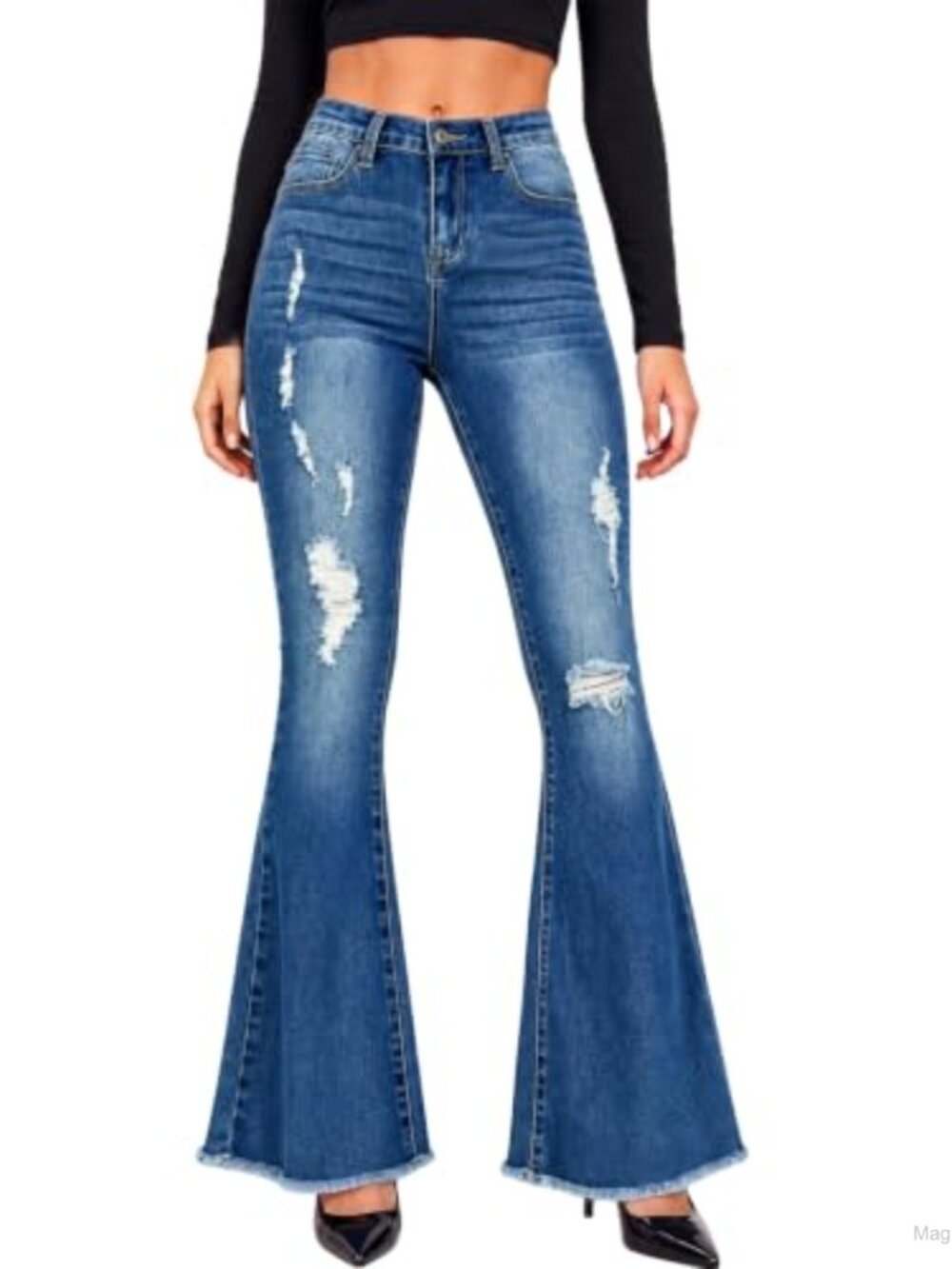 Mid Rise Flare Bell Bottom Jeans Butt Lifting Stretch Denim Women